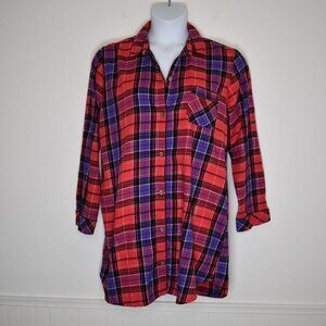 Victorias Secret Flannel Pajama Top Plaid Sz L Tunic Sleep Cabincore Western